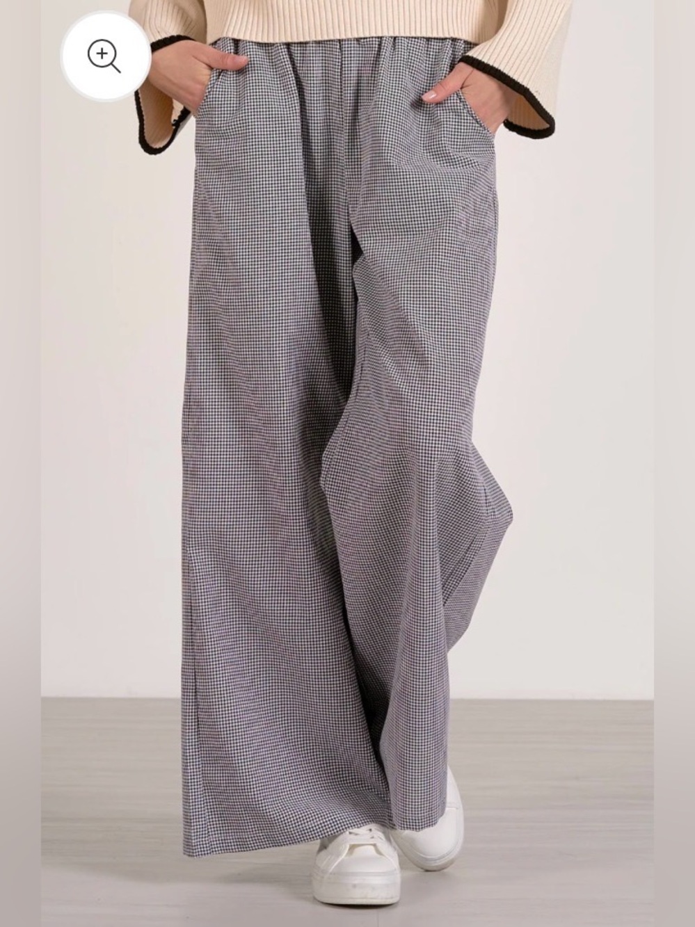 Elan Wide Leg Gingham Pants - Black & White Large
